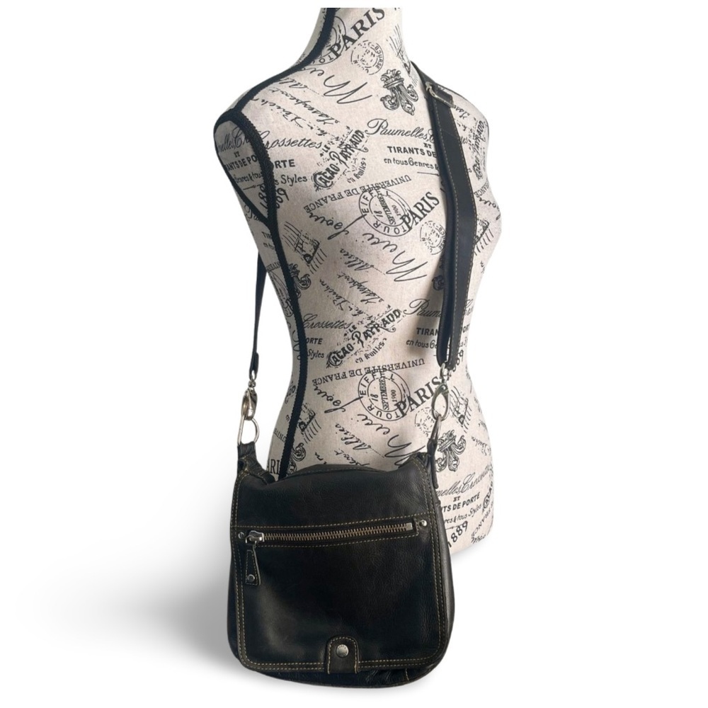 Fossil Black Leather Crossbody Bag Front Zip Pocket Unisex Y2K Messenger